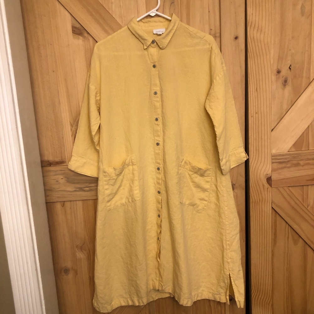 Pure J Jill 100% Linen Light Yellow Button-Front Shirt Dress Size S